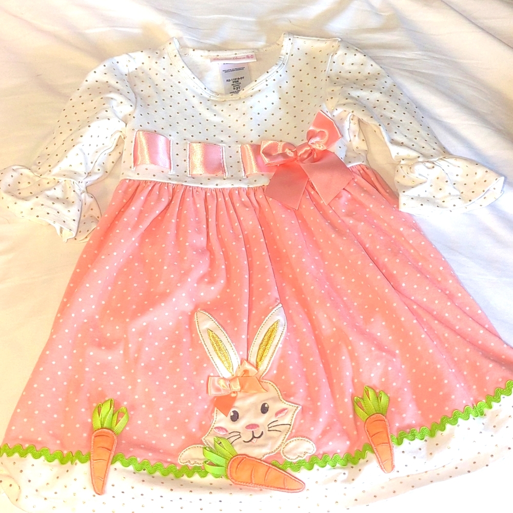 Size 3T  Easter/ Bunny/ Spring dress 3/4 sleeve
